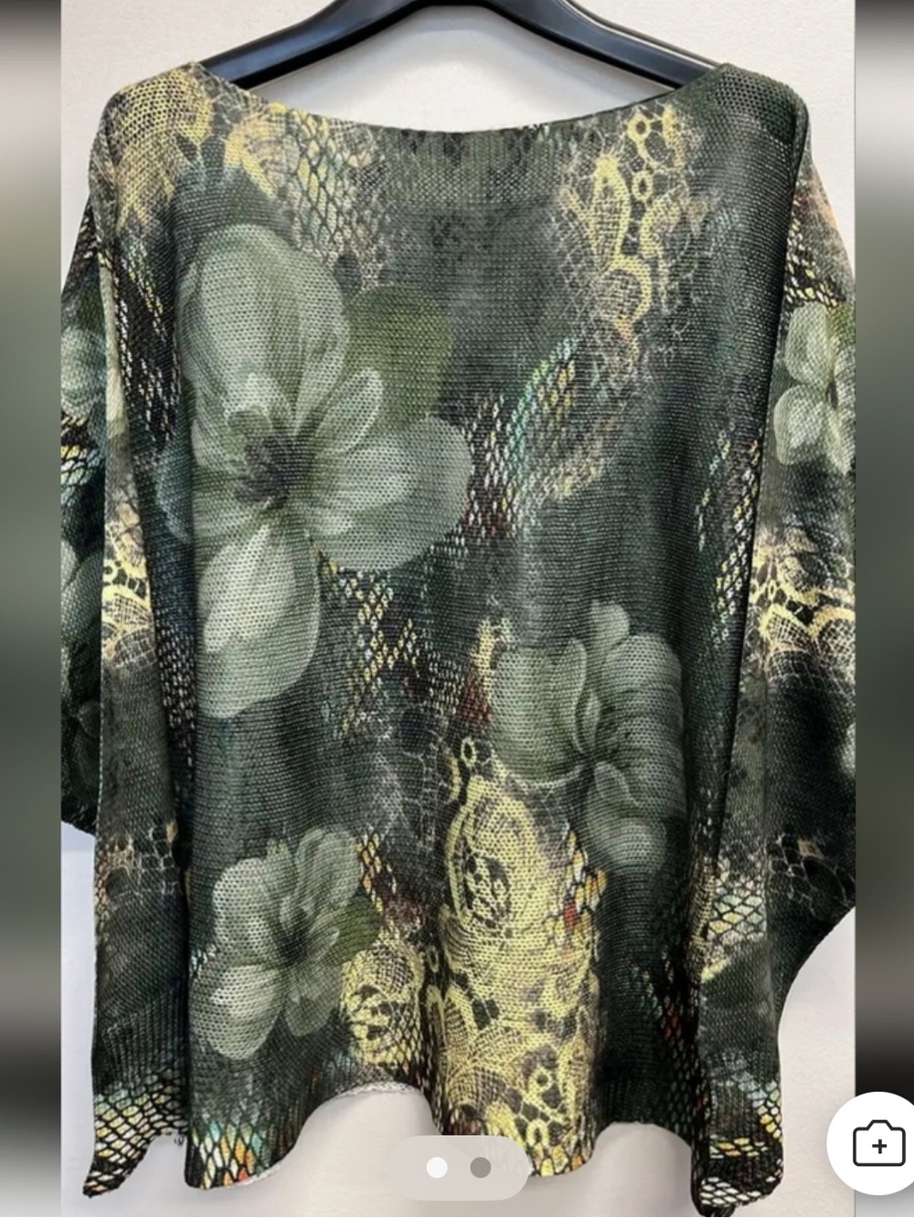 LOOWIE Floral Lace-Print Olive Sweater Top NWT sz OSFM